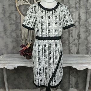 Beige by ECI black and white knit dress with asymmetrical hem